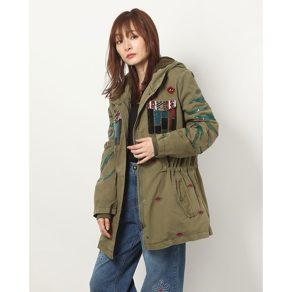 🆕 DESIGUAL Flix Military Jacket with Ethno Embroidery & Sequins